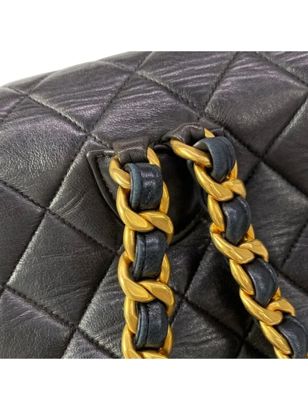 Chanel Backpack Quilted Black Chain Shoulder Gold Lambskin